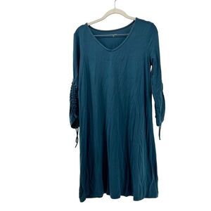Garnet Hill Dress‎ Teal Blue Long Sleeve Ruched Sleeve Casual XS
